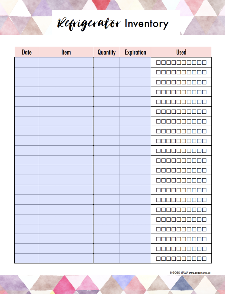 Refrigerator Inventory Template for Meal Planning