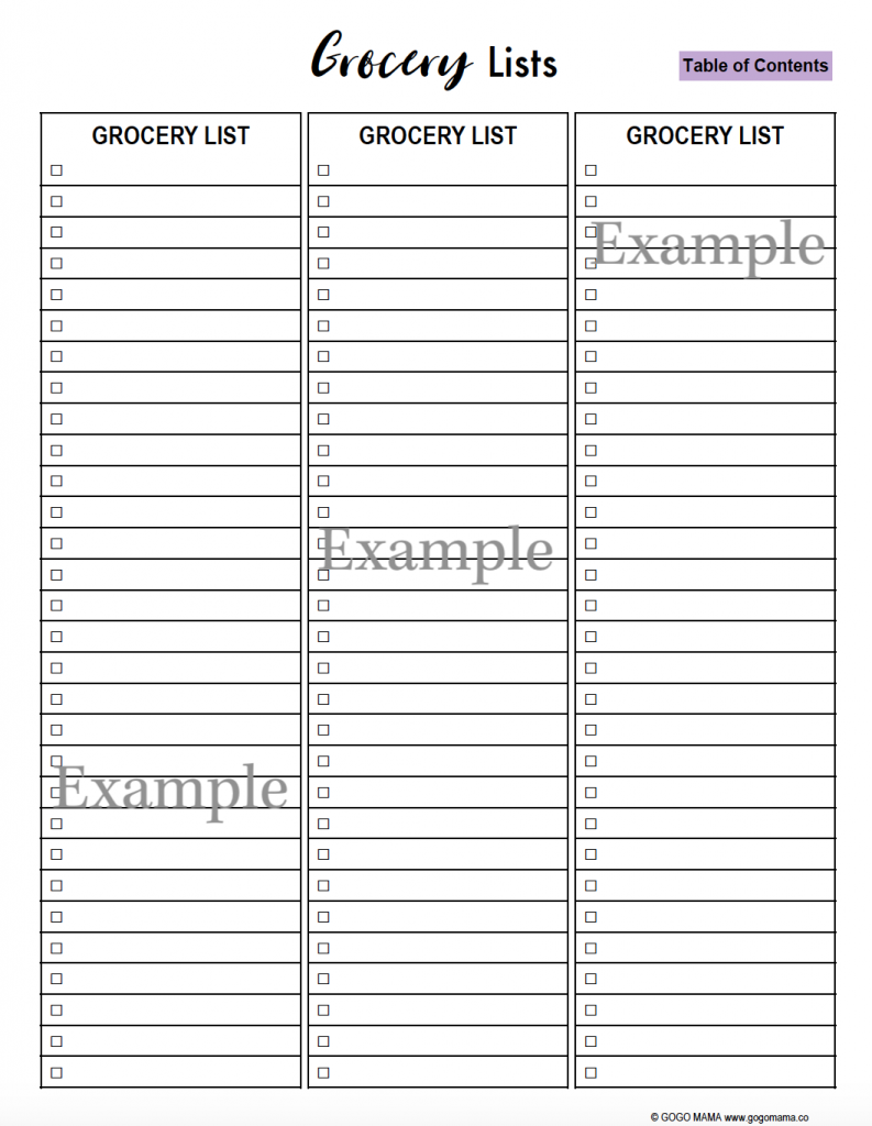 Grocery List Home Maintenance Binder Example