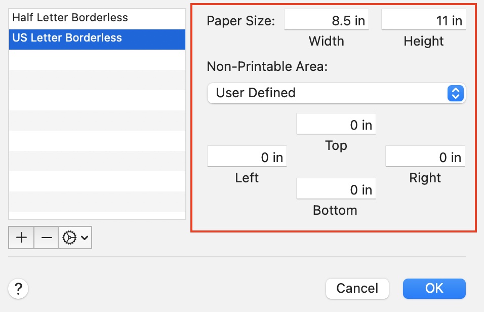 Image of how to set custom paper size settings