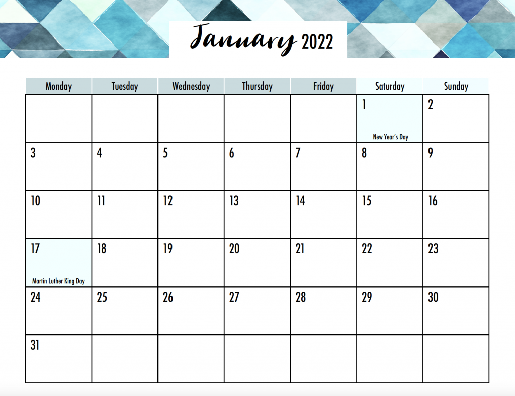 January 2022 Calendar Holidays MS