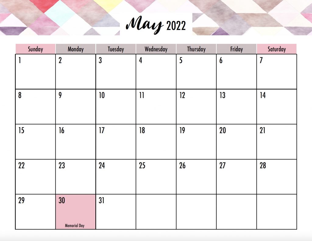 May 2022 Calendar Sunday Start Holidays
